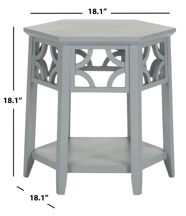Safavieh Connor Hexagon End Table - Stylish Geometric Accent For Modern Living Spaces, Durable Bayur Wood Design Pearl Blue Grey AMH4602C