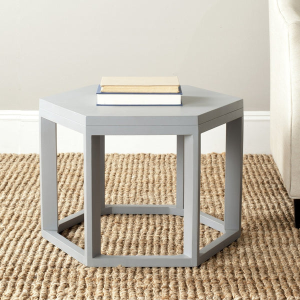 Safavieh Heidi End Table - Modern Hexagonal Accent For Living Spaces, Minimalist Design With Open Foundation Pearl Blue Grey AMH4618B