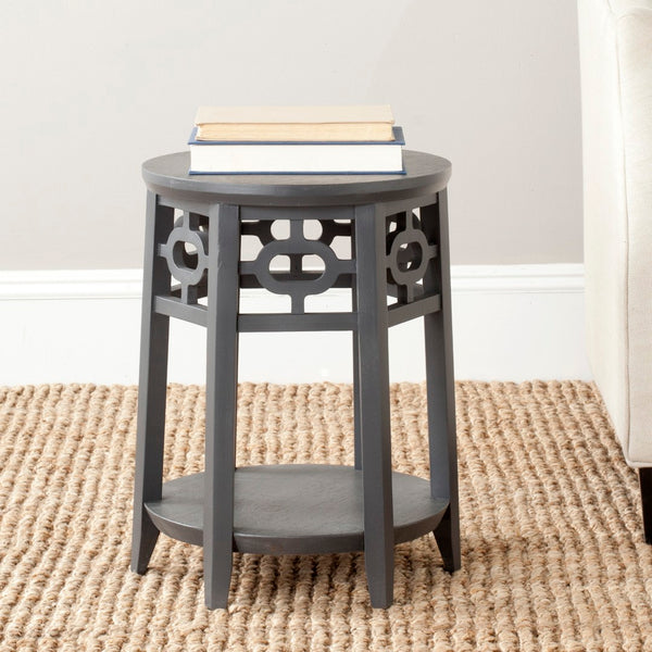 Safavieh Adela Side Table - Modern Charcoal Grey Accent With Lattice Detail For Living Room & Bedroom Spaces AMH4624A