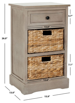 Safavieh Carrie Coastal Charm Side Table With Ample Storage, Removable Baskets, And Timeless Design Vintage Grey AMH5700A