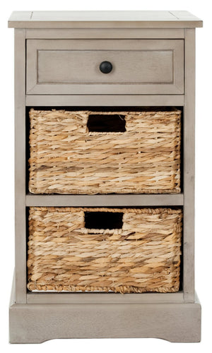 Safavieh Carrie Coastal Charm Side Table With Ample Storage, Removable Baskets, And Timeless Design Vintage Grey AMH5700A