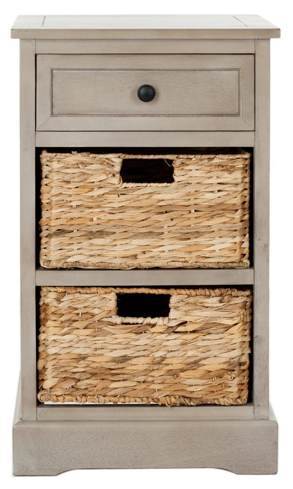 Safavieh Carrie Coastal Charm Side Table With Ample Storage, Removable Baskets, And Timeless Design Vintage Grey AMH5700A