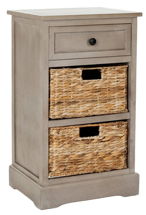 Safavieh Carrie Coastal Charm Side Table With Ample Storage, Removable Baskets, And Timeless Design Vintage Grey AMH5700A