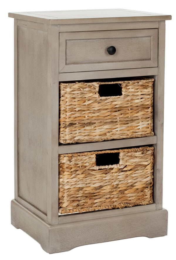 Safavieh Carrie Coastal Charm Side Table With Ample Storage, Removable Baskets, And Timeless Design Vintage Grey AMH5700A