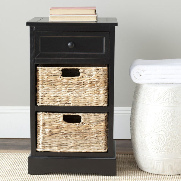 Safavieh Carrie Coastal Charm Side Table With Ample Storage, Removable Baskets, And Timeless Design Distressed  Black AMH5700B