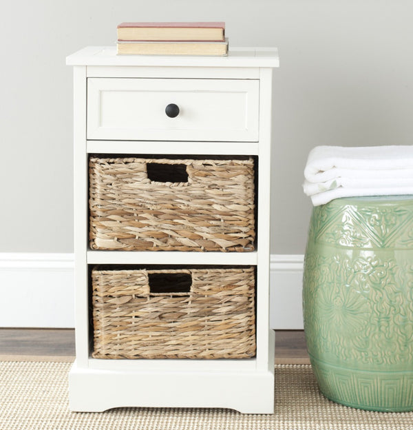 Safavieh Carrie Coastal Charm Side Table With Ample Storage, Removable Baskets, And Timeless Design Distressed  Cream AMH5700C