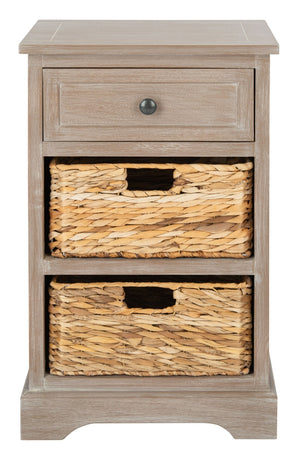 Safavieh Carrie Coastal Charm Side Table With Ample Storage, Removable Baskets, And Timeless Design White Wash AMH5700G