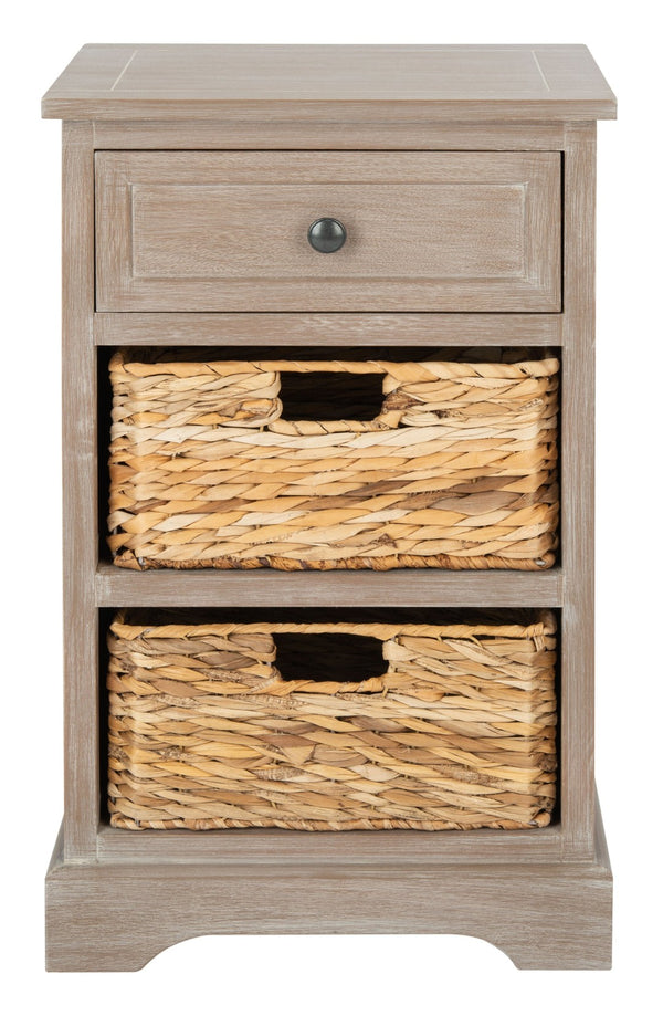 Safavieh Carrie Coastal Charm Side Table With Ample Storage, Removable Baskets, And Timeless Design White Wash AMH5700G