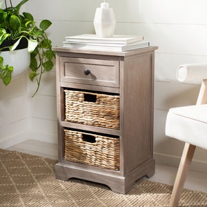 Safavieh Carrie Coastal Charm Side Table With Ample Storage, Removable Baskets, And Timeless Design White Wash AMH5700G