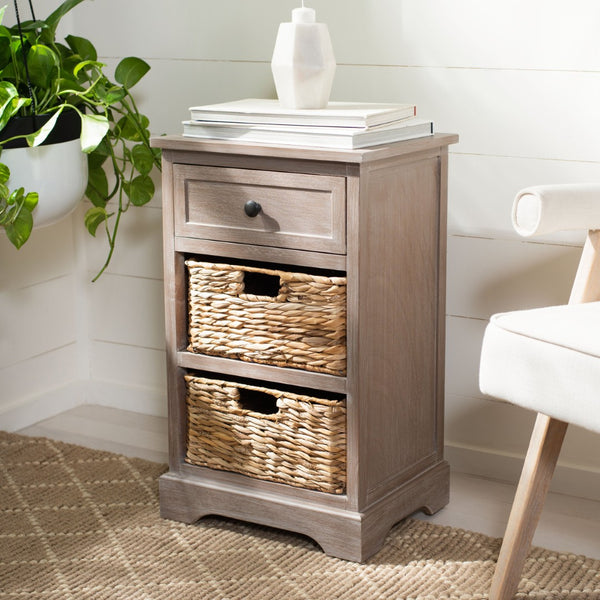 Safavieh Carrie Coastal Charm Side Table With Ample Storage, Removable Baskets, And Timeless Design White Wash AMH5700G