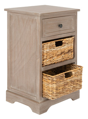 Safavieh Carrie Coastal Charm Side Table With Ample Storage, Removable Baskets, And Timeless Design White Wash AMH5700G