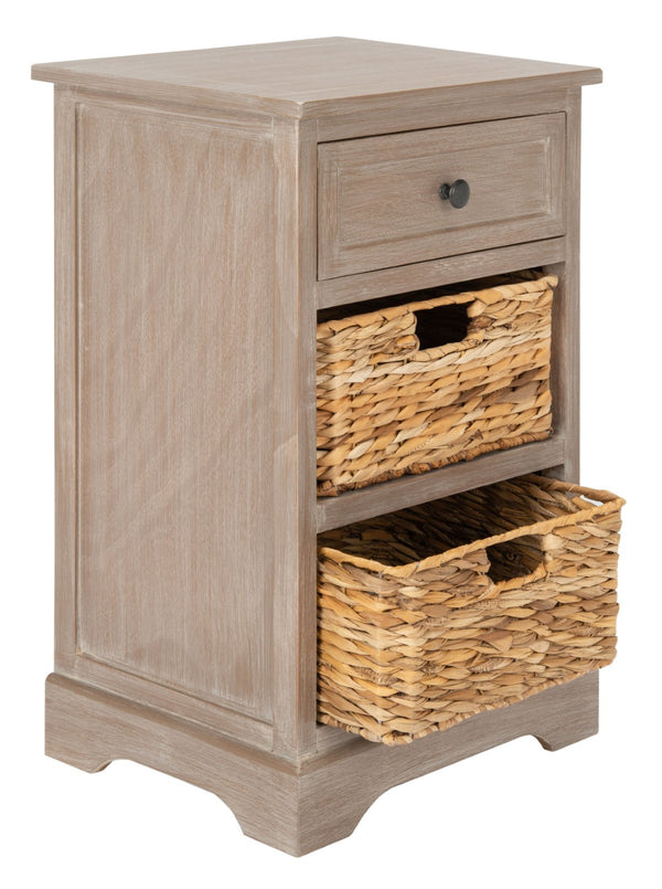 Safavieh Carrie Coastal Charm Side Table With Ample Storage, Removable Baskets, And Timeless Design White Wash AMH5700G
