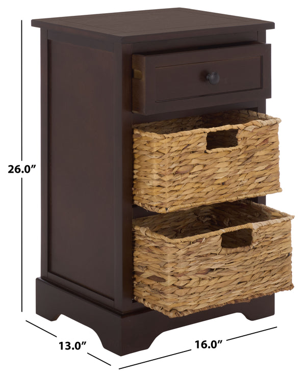 Carrie Compact Side Table With Two Woven Baskets & Drawer, Rich Stain Finish For Timeless Storage