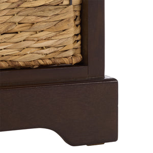 Carrie Compact Side Table With Two Woven Baskets & Drawer, Rich Stain Finish For Timeless Storage