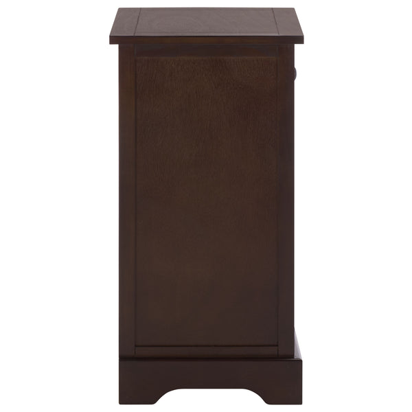 Carrie Compact Side Table With Two Woven Baskets & Drawer, Rich Stain Finish For Timeless Storage