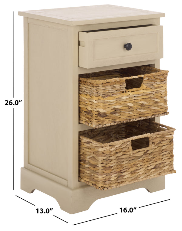 Carrie Compact Side Table With Two Woven Baskets & Drawer, Rich Stain Finish For Timeless Storage