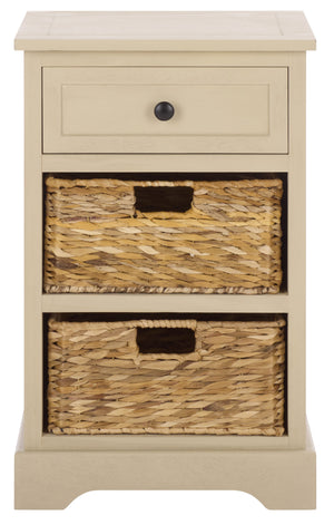 Carrie Compact Side Table With Two Woven Baskets & Drawer, Rich Stain Finish For Timeless Storage