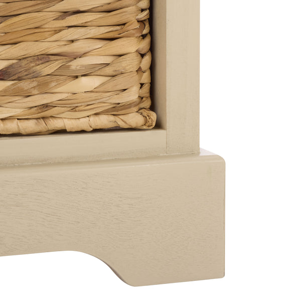 Carrie Compact Side Table With Two Woven Baskets & Drawer, Rich Stain Finish For Timeless Storage