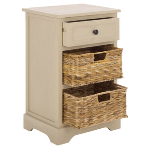 Carrie Compact Side Table With Two Woven Baskets & Drawer, Rich Stain Finish For Timeless Storage