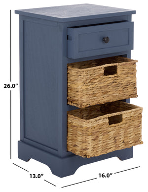 Carrie Compact Side Table With Two Woven Baskets & Drawer, Rich Stain Finish For Timeless Storage