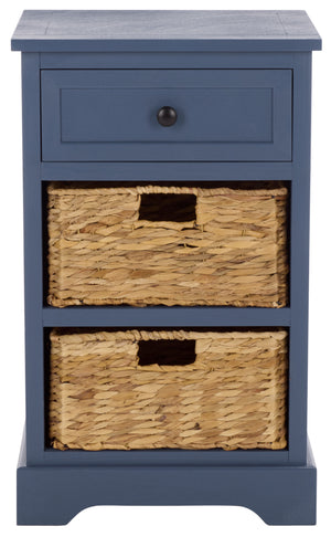 Carrie Compact Side Table With Two Woven Baskets & Drawer, Rich Stain Finish For Timeless Storage
