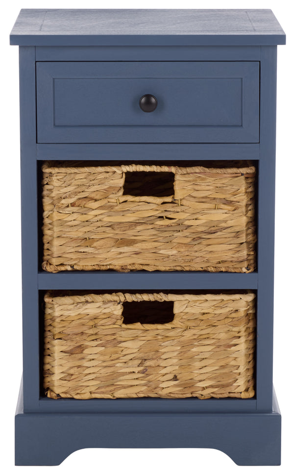 Carrie Compact Side Table With Two Woven Baskets & Drawer, Rich Stain Finish For Timeless Storage