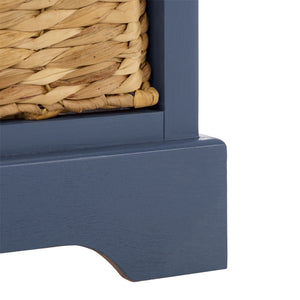 Carrie Compact Side Table With Two Woven Baskets & Drawer, Rich Stain Finish For Timeless Storage