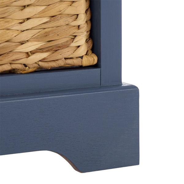 Carrie Compact Side Table With Two Woven Baskets & Drawer, Rich Stain Finish For Timeless Storage