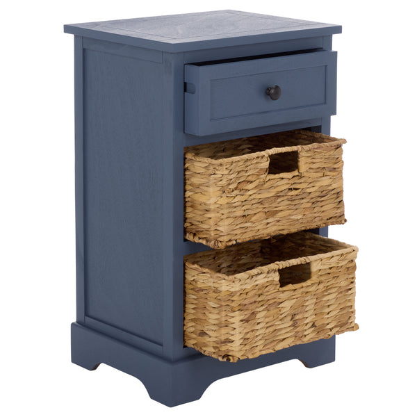 Carrie Compact Side Table With Two Woven Baskets & Drawer, Rich Stain Finish For Timeless Storage