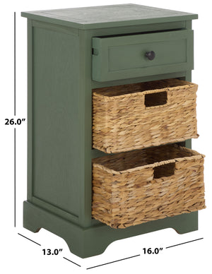Carrie Compact Side Table With Two Woven Baskets & Drawer, Rich Stain Finish For Timeless Storage