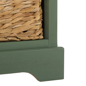 Carrie Compact Side Table With Two Woven Baskets & Drawer, Rich Stain Finish For Timeless Storage