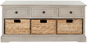 Safavieh Damien 3 Drawer Storage Bench – Stylish Farmhouse Entryway Seat With Wicker Baskets For Organized Living Vintage Grey AMH5701A