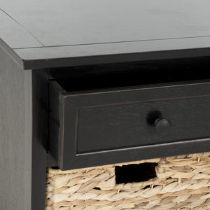 Safavieh Damien 3 Drawer Storage Bench – Stylish Farmhouse Entryway Seat With Wicker Baskets For Organized Living Distressed  Black AMH5701B
