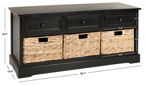 Safavieh Damien 3 Drawer Storage Bench – Stylish Farmhouse Entryway Seat With Wicker Baskets For Organized Living Distressed  Black AMH5701B