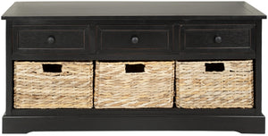 Safavieh Damien 3 Drawer Storage Bench – Stylish Farmhouse Entryway Seat With Wicker Baskets For Organized Living Distressed  Black AMH5701B