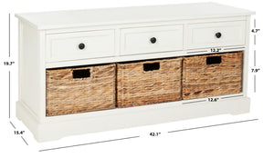 Safavieh Damien 3 Drawer Storage Bench – Stylish Farmhouse Entryway Seat With Wicker Baskets For Organized Living Distressed  Cream AMH5701C