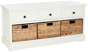 Safavieh Damien 3 Drawer Storage Bench – Stylish Farmhouse Entryway Seat With Wicker Baskets For Organized Living Distressed  Cream AMH5701C