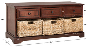 Safavieh Damien 3 Drawer Storage Bench – Stylish Farmhouse Entryway Seat With Wicker Baskets For Organized Living Dark Cherry AMH5701D