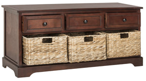 Safavieh Damien 3 Drawer Storage Bench – Stylish Farmhouse Entryway Seat With Wicker Baskets For Organized Living Dark Cherry AMH5701D