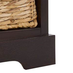 Safavieh Damien Pine Wood Storage Bench with Wicker Baskets and Drawers for Bedroom Entry Dark Chocolate AMH5701F