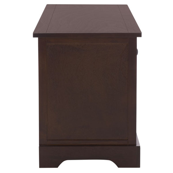 Safavieh Damien Pine Wood Storage Bench with Wicker Baskets and Drawers for Bedroom Entry Dark Chocolate AMH5701F