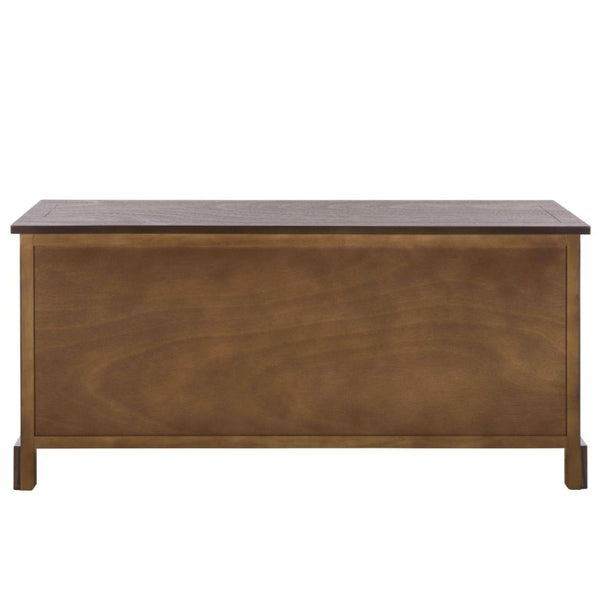 Safavieh Damien Pine Wood Storage Bench with Wicker Baskets and Drawers for Bedroom Entry Dark Chocolate AMH5701F