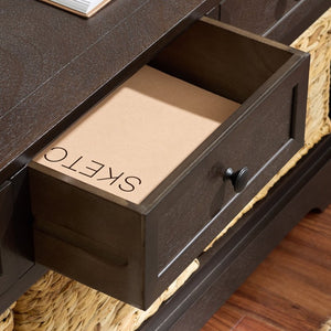 Safavieh Damien Pine Wood Storage Bench with Wicker Baskets and Drawers for Bedroom Entry Dark Chocolate AMH5701F