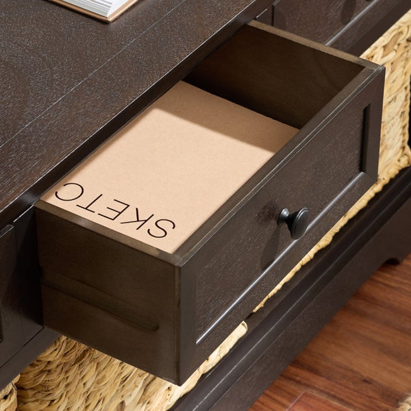 Safavieh Damien Pine Wood Storage Bench with Wicker Baskets and Drawers for Bedroom Entry Dark Chocolate AMH5701F