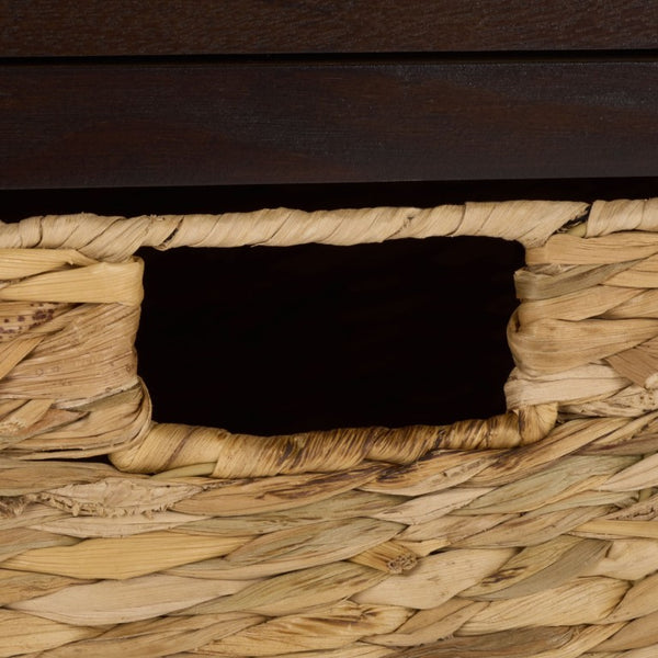 Safavieh Damien Pine Wood Storage Bench with Wicker Baskets and Drawers for Bedroom Entry Dark Chocolate AMH5701F