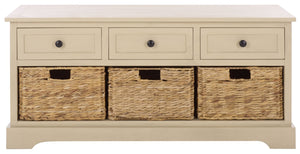 Safavieh Damien Pine Wood Storage Bench with Wicker Baskets and Drawers for Bedroom Entry Sand AMH5701G