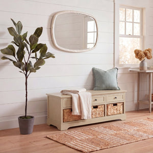 Safavieh Damien Pine Wood Storage Bench with Wicker Baskets and Drawers for Bedroom Entry Sand AMH5701G