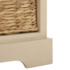 Safavieh Damien Pine Wood Storage Bench with Wicker Baskets and Drawers for Bedroom Entry Sand AMH5701G