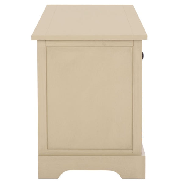 Safavieh Damien Pine Wood Storage Bench with Wicker Baskets and Drawers for Bedroom Entry Sand AMH5701G
