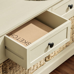 Safavieh Damien Pine Wood Storage Bench with Wicker Baskets and Drawers for Bedroom Entry Sand AMH5701G